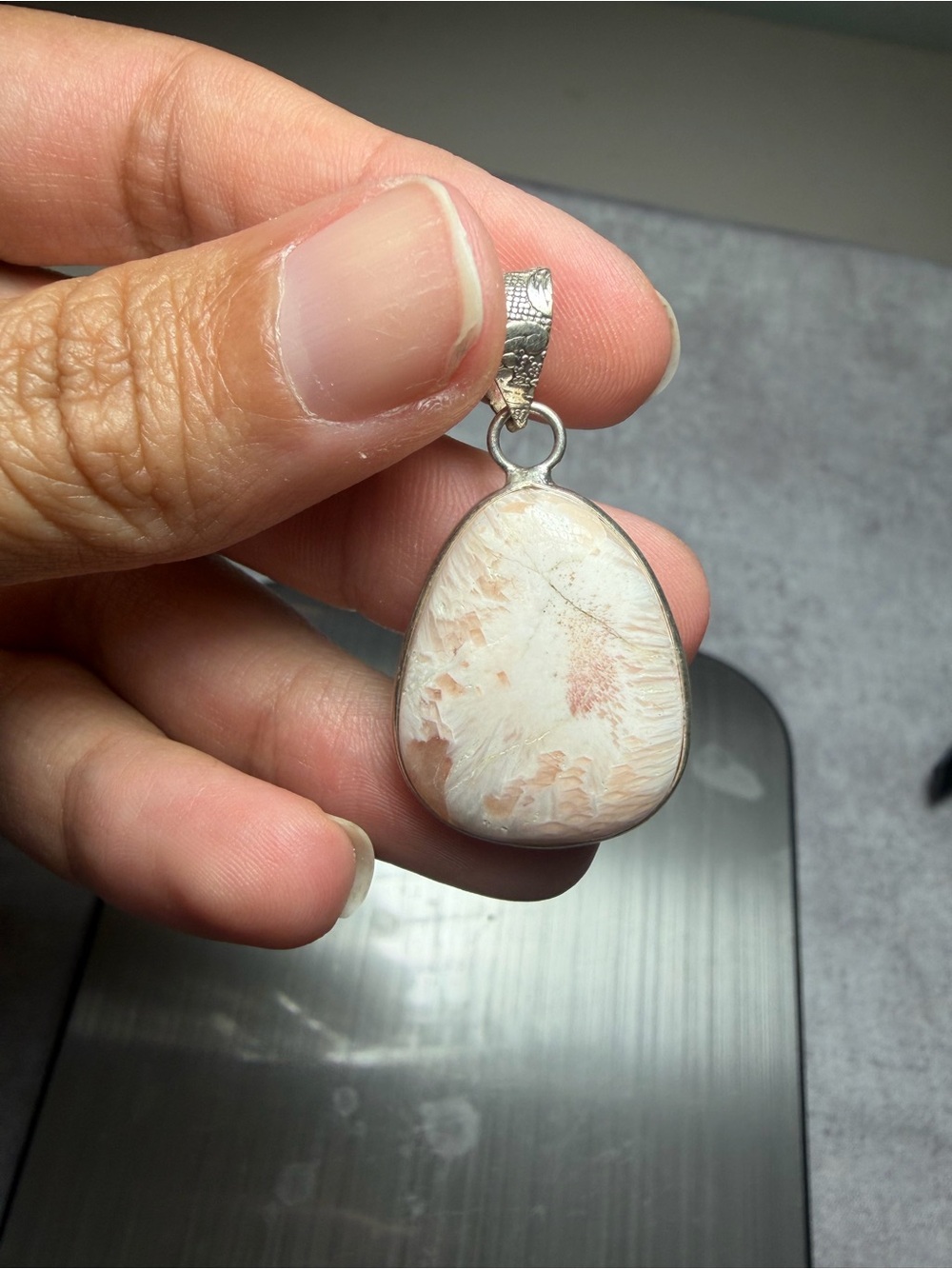 Pink Scolecite Teardrop 925 Silver Pendant